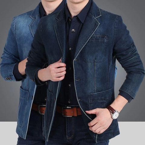 Men's Japanese Retro Denim Blazer Cotton Washed Casual Jacket Loose Fit Single Breasted Outerwear Denim Coat For Men