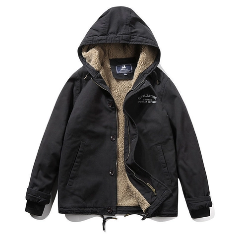 Herren Winter Fleece Verdickt Jacke Mit Kapuze Sherpa Gefüttert Baumwolle Mantel Casual Workwear Outerwear Winddicht Warm Parka