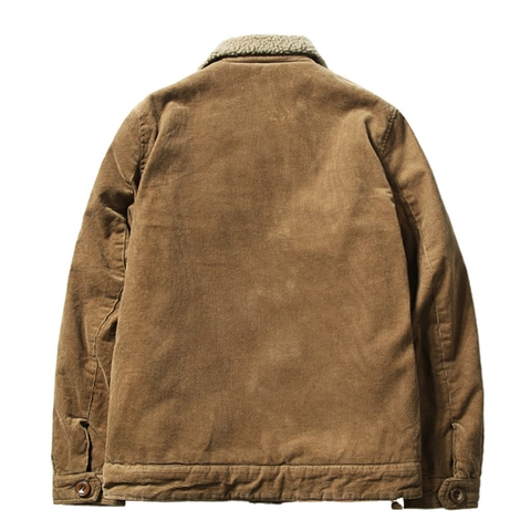 Men Corduroy Jacket With Fleece Lining Winter Warm Padded Coat Lapel Outerwear Casual Workwear Style For Men Cold Weather
