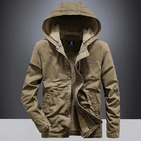 Herren Winter Fleece Verdickt Jacke Mit Kapuze Sherpa Gefüttert Baumwolle Mantel Casual Workwear Outerwear Winddicht Warm Parka
