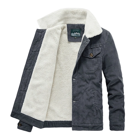 Veste en Velours Côtelé Rétro pour Hommes Doublée en Polaire Sherpa Manteau Chaud d'Hiver à Boutonnage Simple Style Casual