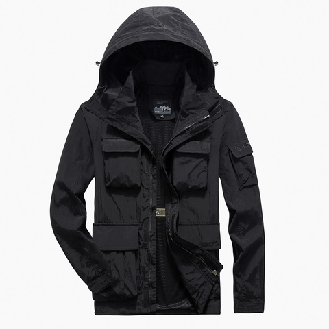 Giacca da Uomo con Cappuccio Impermeabile Outdoor Asciugatura Rapida Antivento Comoda Multitasche Utility Cargo