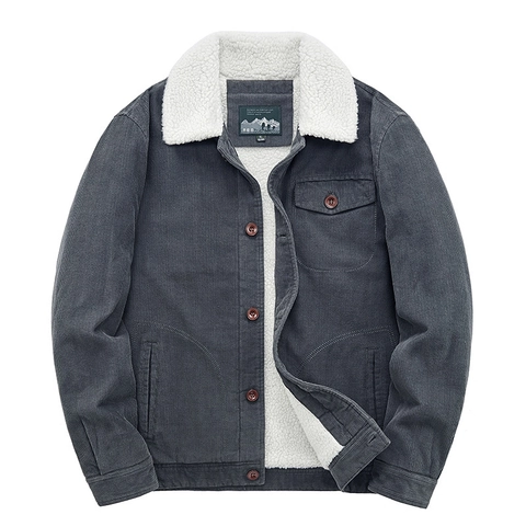 Heren Winter Corduroy Jas Verdikte Lamswol Voering Warme Fleece Gewatteerde Werkjas Vintage Casual Outerwear Jas met Knopen
