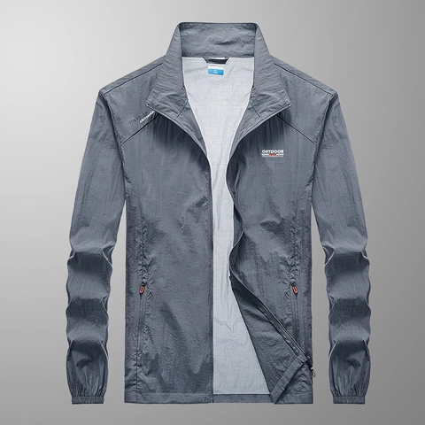 Veste Légère de Protection Solaire pour Hommes Protection UV Respirante Coupe-vent de Sport Extérieur Mince Col Montant Veste Peau