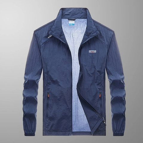 Veste Légère de Protection Solaire pour Hommes Protection UV Respirante Coupe-vent de Sport Extérieur Mince Col Montant Veste Peau