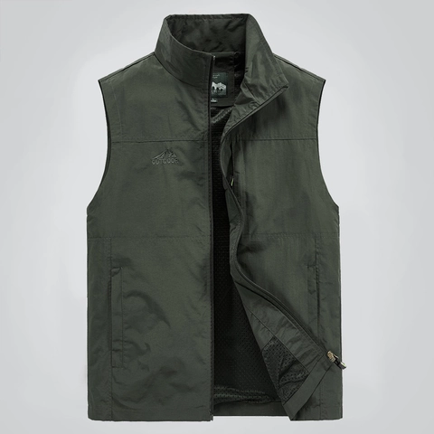 Gilet de Pêche et Photographie en Plein Air pour Hommes Multi-Poches Col Montant Doublure en Filet Respirant Taille Plus