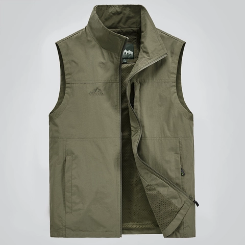Gilet de Pêche et Photographie en Plein Air pour Hommes Multi-Poches Col Montant Doublure en Filet Respirant Taille Plus