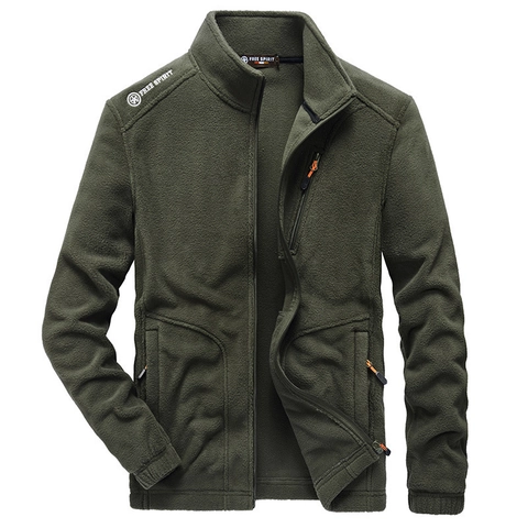 Men Casual Polar Fleece Jacket Stand Collar Thick Warm Full Zip Outerwear Loose Winter Coat Polyester Jackets For Outdoor Everyday Wear