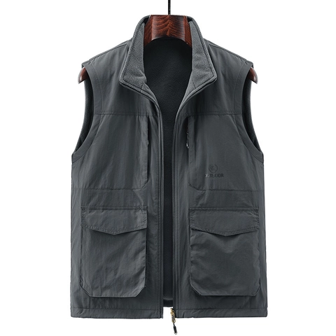 Herren Wende Fleece Weste Outdoor Vieltaschen Stehkragen Warm Ärmellose Jacke Herbst Winter Casual Weste