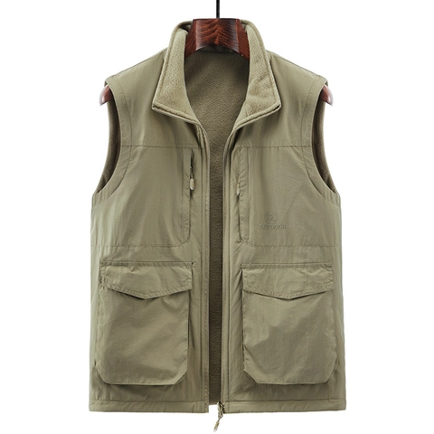 Herren Wende Fleece Weste Outdoor Vieltaschen Stehkragen Warm Ärmellose Jacke Herbst Winter Casual Weste