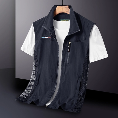 Men Outdoor Fishing Vest Breathable Mesh Multi Pocket Waistcoat For Travel Photography Casual Quick Dry Gilet Top