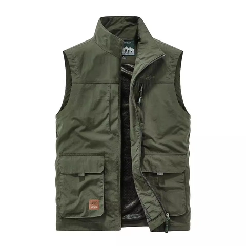 Gilet Cargo Multi-tasca da Uomo Leggero Traspirante con Collo in Piedi e Cerniera per Pesca Fotografia Viaggi Escursionismo