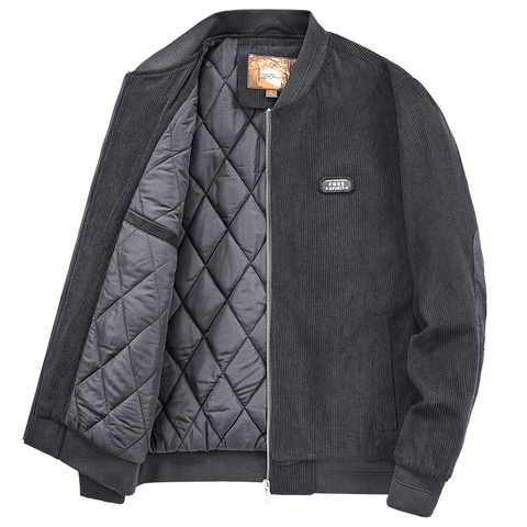 Men Corduroy Bomber Jacket Urban Casual Stand Collar Windproof Outerwear Solid Color Retro Workwear Zipper Coat For Men