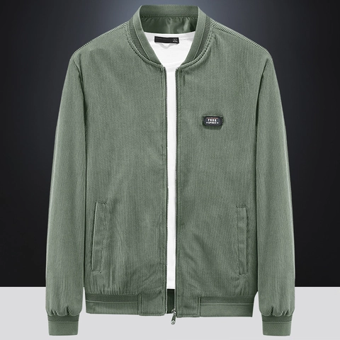 Men Corduroy Bomber Jacket Urban Casual Stand Collar Windproof Outerwear Solid Color Retro Workwear Zipper Coat For Men