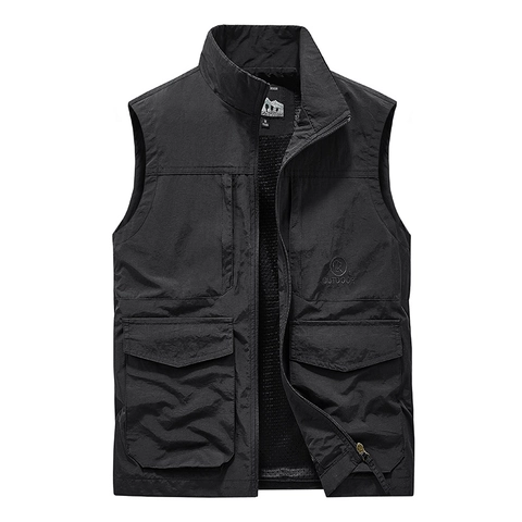 Gilet Cargo Utility da Uomo per Outdoor Multitasche Pesca Fotografia Gilet in Nylon Collo in Piedi Cerniera Giacca senza Maniche