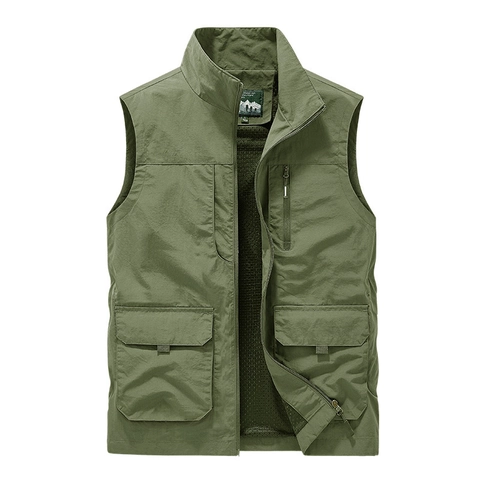 Men's Outdoor Utility Vest Casual Multi-Pocket Workwear Stand Collar Breathable Mesh Lining Fishing Photography Waistcoat