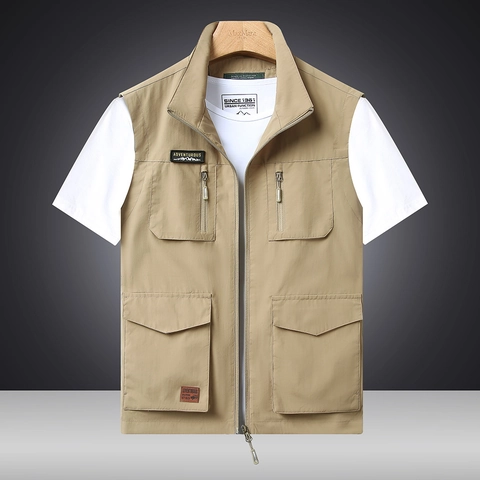 Men's Outdoor Multi-Pocket Cargo Vest Quick Dry Breathable Lightweight Sleeveless Jacket For Fishing Photography Travel