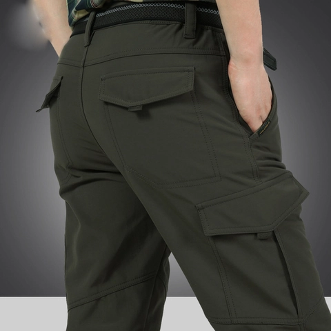 Men Outdoor Tactical Cargo Pants Fleece Lined Warm Windproof Multi Pocket Straight Casual Trousers Army Green Grey Black
