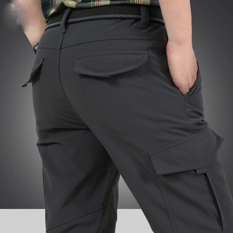 Men Outdoor Tactical Cargo Pants Fleece Lined Warm Windproof Multi Pocket Straight Casual Trousers Army Green Grey Black