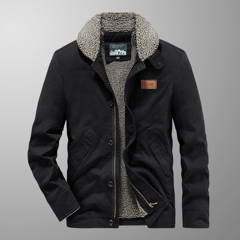 Men American Retro N1 Deck Jacket Sherpa Fleece Lined Cotton Outerwear Winter Thick Warm Workwear Coat With Badge Patch