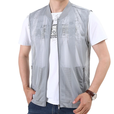 Men's Quick Dry Mesh Vest Breathable Multi-Pocket Outdoor Stand Collar Sleeveless Jacket Lightweight Casual Summer Waistcoat