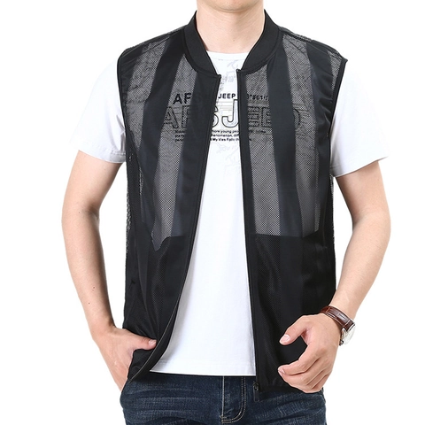 Men's Quick Dry Mesh Vest Breathable Multi-Pocket Outdoor Stand Collar Sleeveless Jacket Lightweight Casual Summer Waistcoat
