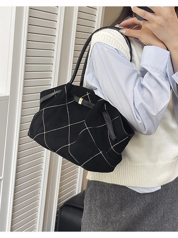 Vintage PU Leder Gesteppte Tote Bag Für Damen Große Kapazität Rautenmuster Schultertasche Retro Wildleder Textur Pendler Handtasche