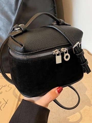 Borsa a Tracolla Quadrata da Donna in Pelle PU Retro con Cuciture a Mano Borsa a Tracolla Piccola di Design con Chiusura in Metallo