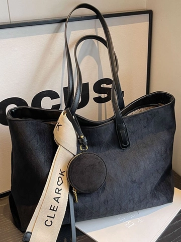 Large Capacity Flannel Tote Bag For Women Quilted Suede Touch Shoulder Bag With Round Coin Purse Casual Work Commute Handbag