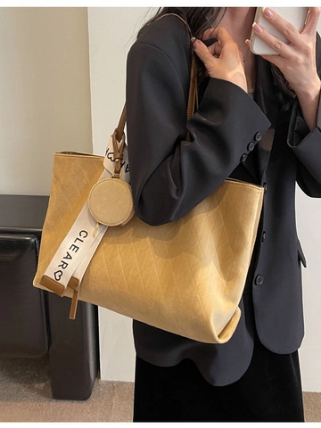 Large Capacity Flannel Tote Bag For Women Quilted Suede Touch Shoulder Bag With Round Coin Purse Casual Work Commute Handbag
