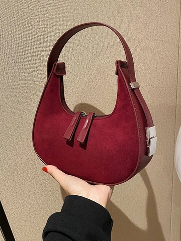 Sac Sous le Bras en Cuir PU Mat Vintage pour Femmes Sac à Épaule Hobo Rétro Croissant Avec Fermeture Éclair Minimaliste