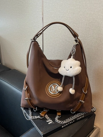 Vintage Large Capacity PU Leather Tote Bag For Women Niche Design Shoulder Backpack Multi-functional Fashion Daily Bag