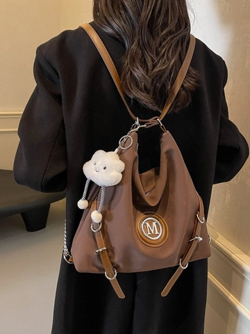 Vintage Large Capacity PU Leather Tote Bag For Women Niche Design Shoulder Backpack Multi-functional Fashion Daily Bag