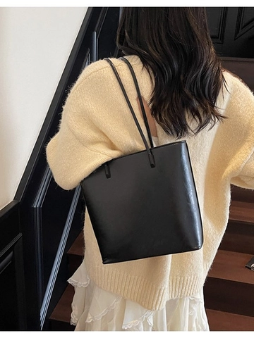 Women Vintage PU Leather Bucket Shoulder Bag Large Capacity Minimalist Tote Bag With Zipper Closure For Daily Commuting
