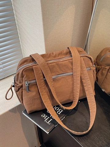 Women Large Capacity Nylon Tote Bag Minimalist Korean Style Commuter Shoulder Bag Multi Pocket Lightweight Handbag Daily Casual Zipper Closure