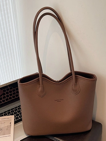 Bolso Tote de Gran Capacidad para Mujer Textura Litchi Cuero PU Moda Casual Bolso de Hombro Trabajo Conmutar Compras