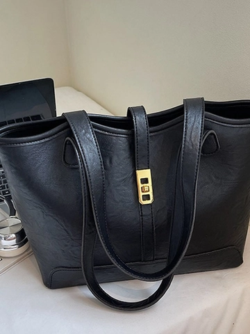 Vintage Große Kapazität PU Leder Tragetasche Mode Lässige Schultertasche Für Damen Retro Commuter Handtasche Mit Metallschnalle