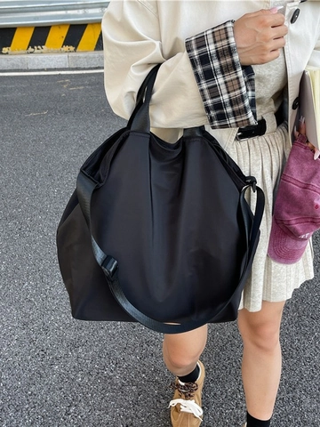 Large Capacity Waterproof Nylon Tote Bag Women Casual Sporty Travel Crossbody Bag With Adjustable Strap Solid Color Hobo Bag