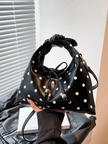 Vintage Polka Dot Dumpling Bag For Women PU Leather Knotted Handle Crossbody Bag With Bow Knot Large Capacity Handbag