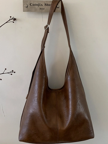 Vintage Große Kapazität PU Leder Tote Bag Für Damen Minimalistisch Hobo Umhängetasche Mit Verstellbarem Gurt Pendler Handtasche
