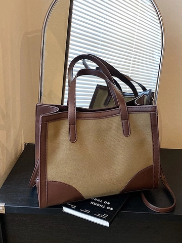 Bolso Tote de Gran Capacidad para Mujer Color de Contraste PU Patchwork Bolso de Hombro Casual de Bandolera para Diario