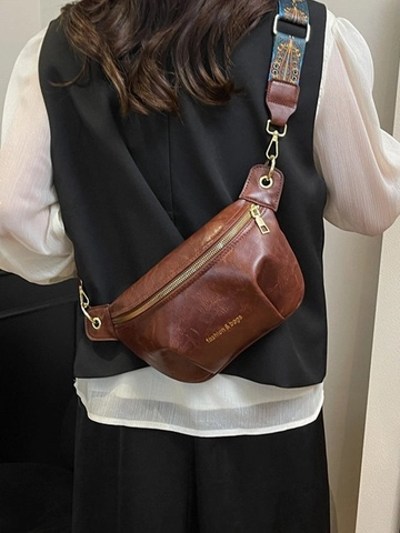 Borsa a Tracolla Vintage in Pelle PU Donna Bohémien Etnica Tracolla Larga Borsa da Petto Moda Stampa Lettere Cerniera Borsa a Spalla