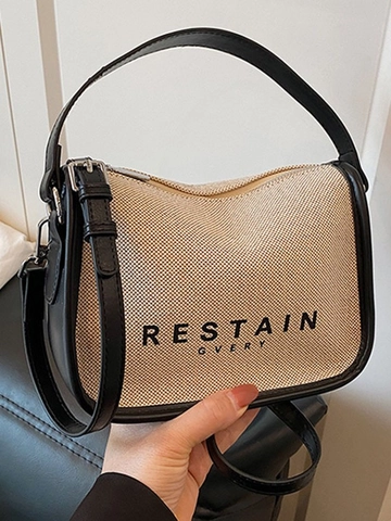 Women Canvas Crossbody Bag Fashion Letter Print Small Square Shoulder Handbag Casual Messenger Bag With Adjustable Strap