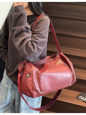 Gewebte Reisetasche Damen Groß Kapazität PU Leder Umhängetasche Mit Schuhfach Trocken Nass Trennung Sporttasche
