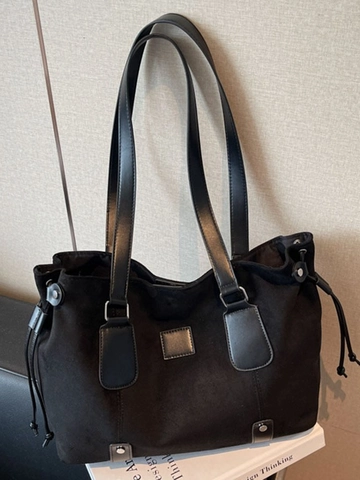 Sac Cabas Vintage Grande Capacité pour Femmes Sac à Bandoulière en Cuir PU Rétro Sac à Main Décontracté avec Cordon de Serrage