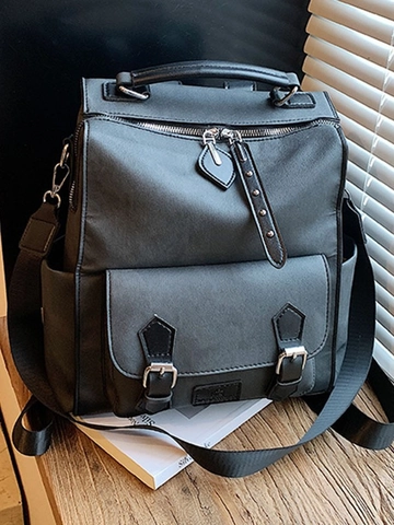 Sac à Dos en Cuir PU Vintage pour Femmes Style Britannique Coréen Sac d'École Polyvalent Sac de Voyage avec Coutures
