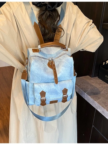 Zaino in Pelle PU Vintage per Donna Stile Coreano Minimalista Viaggio Studente Universitario Borsa da Scuola con Fibbia Decor Retro Daypack
