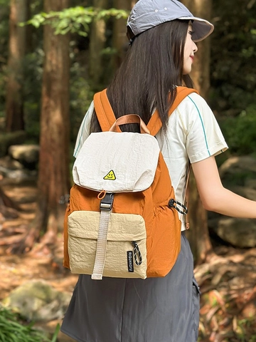 Sac à Dos en Nylon Bloc de Couleur Grande Capacité Sac d'École Décontracté Léger Sac de Voyage Extérieur pour Femmes Adolescents