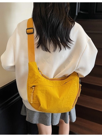 Large Capacity Nylon Crescent Crossbody Bag For Women Casual Pleated Shoulder Bag With Woven Zipper Pull Commuting Dumpling Bag
