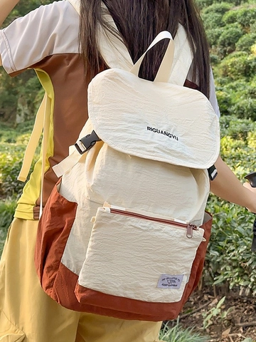Grand Sac à Dos en Nylon Léger Bloc de Couleur pour Femmes Sports de Plein Air Randonnée Voyage Sac à Dos avec Rabat